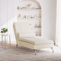 vidaXL Chaise Longue Massaggi con Cuscino a Rullo Crema in Velluto - Vista aggiuntiva 3