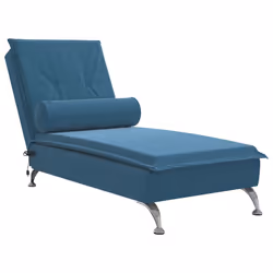 vidaXL Chaise Longue Massaggi con Cuscino a Rullo Blu in Velluto - Vista aggiuntiva 2