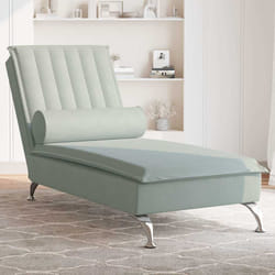 vidaXL Chaise Longue Massaggi Cuscino a Rullo Grigio Chiaro in Velluto