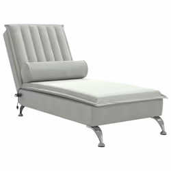 vidaXL Chaise Longue Massaggi Cuscino a Rullo Grigio Chiaro in Velluto - Vista aggiuntiva 2