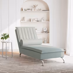 vidaXL Chaise Longue Massaggi Cuscino a Rullo Grigio Chiaro in Velluto - Vista aggiuntiva 3