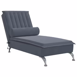 vidaXL Chaise Longue Massaggi con Capezzale Grigio Scuro in Velluto - Vista aggiuntiva 2