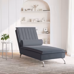 vidaXL Chaise Longue Massaggi con Capezzale Grigio Scuro in Velluto - Vista aggiuntiva 3