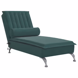 vidaXL Chaise Longue Massaggi con Capezzale Verde Scuro in Velluto - Vista aggiuntiva 2