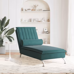 vidaXL Chaise Longue Massaggi con Capezzale Verde Scuro in Velluto - Vista aggiuntiva 3