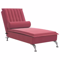 vidaXL Chaise Longue Massaggi con Cuscino a Rullo Rosso Vino Velluto - Vista aggiuntiva 2