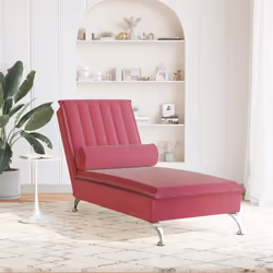 vidaXL Chaise Longue Massaggi con Cuscino a Rullo Rosso Vino Velluto - Vista aggiuntiva 3