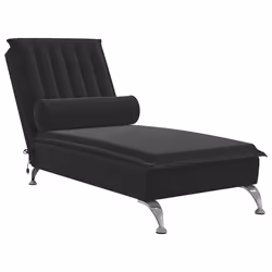 vidaXL Chaise Longue Massaggi con Cuscino a Rullo Nero in Velluto - Vista aggiuntiva 2