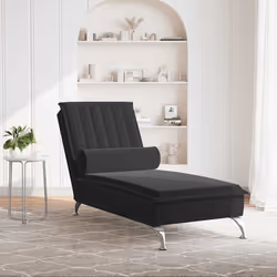 vidaXL Chaise Longue Massaggi con Cuscino a Rullo Nero in Velluto - Vista aggiuntiva 3