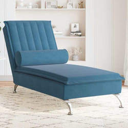 Chaise Longue Massaggi con Cuscino a Rullo Blu in Velluto vidaXL239961