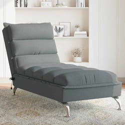 vidaXL Chaise Longue Massaggi con Cuscini Grigio Scuro in Tessuto