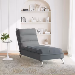 vidaXL Chaise Longue Massaggi con Cuscini Grigio Scuro in Tessuto - Vista aggiuntiva 3