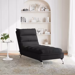 vidaXL Chaise Longue Massaggi con Cuscini Nero in Tessuto - Vista aggiuntiva 3