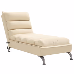 vidaXL Chaise Longue Massaggi con Cuscini Crema in Tessuto - Vista aggiuntiva 2