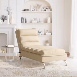 vidaXL Chaise Longue Massaggi con Cuscini Crema in Tessuto - Vista aggiuntiva 3
