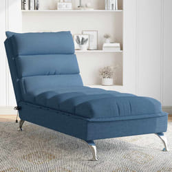 vidaXL Chaise Longue Massaggi con Cuscini Blu in Tessuto