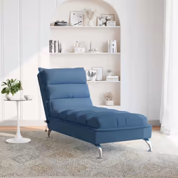vidaXL Chaise Longue Massaggi con Cuscini Blu in Tessuto - Vista aggiuntiva 3