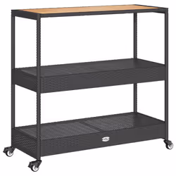 Carrello da Bar 3 Livelli Nero in Polyrattan e Legno Acaciacod mxl 117325 - Vista aggiuntiva 2