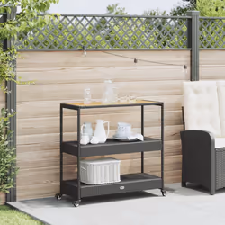Carrello da Bar 3 Livelli Nero in Polyrattan e Legno Acaciacod mxl 117325 - Vista aggiuntiva 3