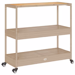 vidaXL Carrello da Bar 3 Livelli Beige in Polyrattan e Massello Acacia - Vista aggiuntiva 2