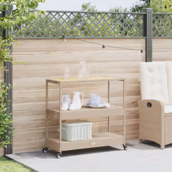 vidaXL Carrello da Bar 3 Livelli Beige in Polyrattan e Massello Acacia - Vista aggiuntiva 3