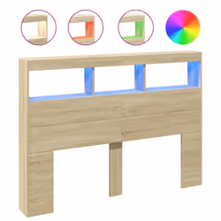 vidaXL Testiera con Contenitore a LED Rovere Sonoma 140x17x102 cm - Vista aggiuntiva 2