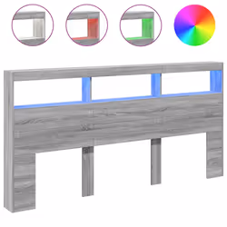 vidaXL Testiera con Contenitore a LED Grigio Sonoma 200x17x102 cm - Vista aggiuntiva 2