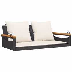 vidaXL Panchina a Dondolo con Cuscini Nera 109x62x40 cm in Polyrattan - Vista aggiuntiva 2