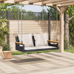 vidaXL Panchina a Dondolo con Cuscini Nera 109x62x40 cm in Polyrattan - Vista aggiuntiva 3