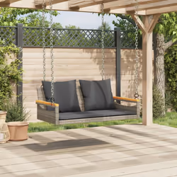 vidaXL Panchina Dondolo con Cuscini Grigia 109x62x40 cm in Polyrattan - Vista aggiuntiva 3