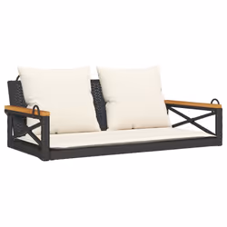 vidaXL Panchina a Dondolo con Cuscini Nera 109x62x40 cm in Polyrattan - Vista aggiuntiva 2