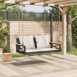 vidaXL Panchina a Dondolo con Cuscini Nera 109x62x40 cm in Polyrattan - Vista aggiuntiva 3