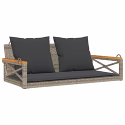 vidaXL Panchina Dondolo con Cuscini Grigia 109x62x40 cm in Polyrattan - Vista aggiuntiva 2