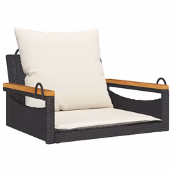 vidaXL Panchina a Dondolo con Cuscini Nera 63x62x40 cm in Polyrattan - Vista aggiuntiva 2