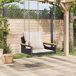vidaXL Panchina a Dondolo con Cuscini Nera 63x62x40 cm in Polyrattan - Vista aggiuntiva 3