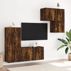 vidaXL Mobili TV a Muro 4pz Rovere Fumo in Legno Multistrato - Vista aggiuntiva 3