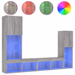 Mobili TV a Muro con LED 4pz Grigio Sonoma in Legno Multistratocod mxl 86432 - Vista aggiuntiva 2