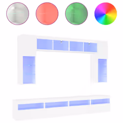 vidaXL Set Mobili TV a Muro 8 pz con Luci LED Bianco - Vista aggiuntiva 2