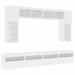 vidaXL Set Mobili TV a Muro 8 pz con Luci LED Bianco - Vista aggiuntiva 3
