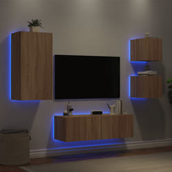Mobili TV a Muro 4pz con Luci LED Rovere Sonomacod mxl 134340