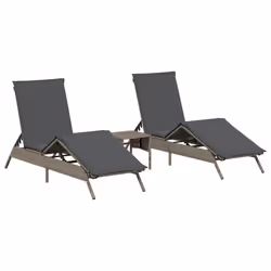 vidaXL Lettini Prendisole 2 pz con Tavolino Grigio in Polyrattan - Vista aggiuntiva 2
