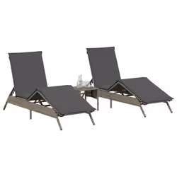 vidaXL Lettini Prendisole 2 pz con Tavolino Grigio in Polyrattan - Vista aggiuntiva 3