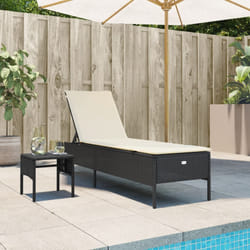 vidaXL Lettino Prendisole con Tavolo e Cuscino Nero in Polyrattan