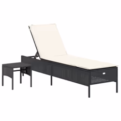 vidaXL Lettino Prendisole con Tavolo e Cuscino Nero in Polyrattan - Vista aggiuntiva 2