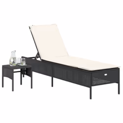 vidaXL Lettino Prendisole con Tavolo e Cuscino Nero in Polyrattan - Vista aggiuntiva 3
