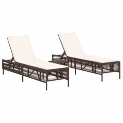 vidaXL Lettini Prendisole 2 pz con Tavolino Marrone in Polyrattan - Vista aggiuntiva 2