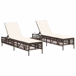 vidaXL Lettini Prendisole 2 pz con Tavolino Marrone in Polyrattan - Vista aggiuntiva 3