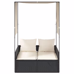 vidaXL Lettino Prendisole con Tetto e Tende Nero in Polyrattan - Vista aggiuntiva 3