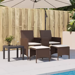 vidaXL Divano Giardino 2Posti con Tavolo e Sgabelli Marrone Polyrattan - Vista aggiuntiva 3
