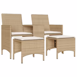 vidaXL Divano Giardino 2 Posti con Tavolo e Sgabelli Beige Polyrattan - Vista aggiuntiva 2